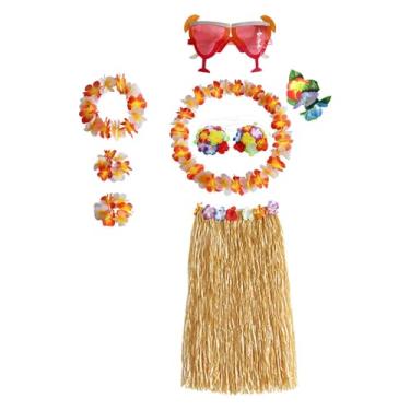 Imagem de Deevoka Colar elástico de saia de grama havaiana dançarina de hula e faixa de cabeça para vestido extravagante, Comprimento da saia 80cm