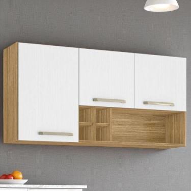 Imagem de Armário Susp. 3 portas 4 gaveteiros 1,20 Ametista Freijó Supremo - Kit