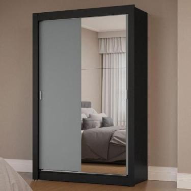 Imagem de Guarda-roupa Solteiro 2 Portas Correr Espelho Preto/cinza - MADESA