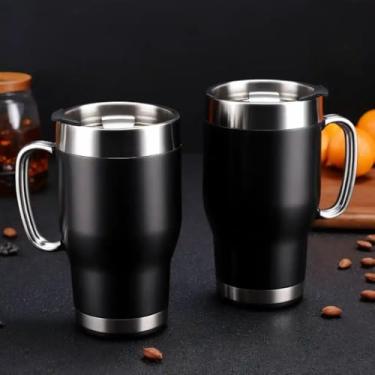 Imagem de Caneca Térmica Parede Dupla em Aço Inox Preta 1000ml com Alça Ergonômica - Estilo Esportivo