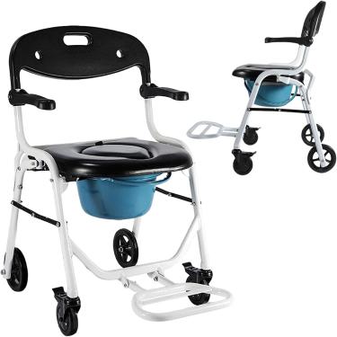 Imagem de Cadeira De Banho Dobrável Com Braços E Encosto, Vaso Sanitário Deslizante Ao Lado Da Cama, Dobrável Com Pedal & Travável, Cadeira De Vaso Sanitário Cômoda