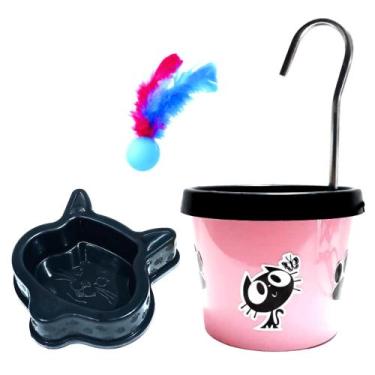 Imagem de Bebedouro Para Gato Rosa Bebê - Fonte + Comedouro - DM SOLUÇÕES