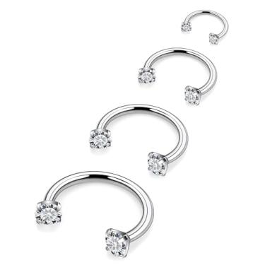 Imagem de Vqoxaggi Anel de nariz em ferradura, aço cirúrgico, piercing de nariz duplo, 16 g, anéis de lábio de septo, zircônia cúbica, joia para mulheres diâmetro interno 6 mm/8 mm/10 mm/12 mm, Metal Cristal