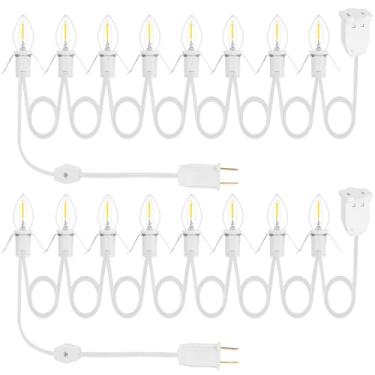 Imagem de AFOROEOA Pacote Com 2 Cabos Acessórios 16 Lâmpadas Led E Tomada Vila Natalina 4,5 M Fusível Branco Sobressalente Lâmpada C7 Quente Para Halloween Abóboras Casas Decoração Artesanal