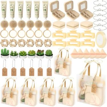 Imagem de Acmee Prêmios de chá de bebê para os vencedores, faixa de cabeça, escova de cabelo, caixa de joias, plantas, velas, pulseira, creme para as mãos, compacto, puff para cabelo, fita para presente, colar