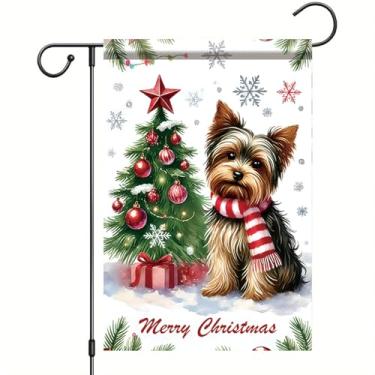 Imagem de Starlit Patio Merry Christmas Bandeira de jardim Yorkshire Terrier Dog Flag Xmas Winter Outdoor Yard House Decoration Yard Banner 30,5 x 45,7 cm dupla face vertical casa de férias gramado pátio