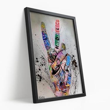 Imagem de Quadro Decorativo Mão Paz Grafitada Arte Urbana Estilo Colorido Criativo Frase Liberdade Amor Rua Moderna Com Moldura