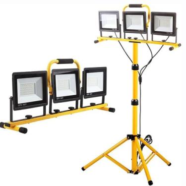 Imagem de Luzes de trabalho com suporte, 3 luzes de trabalho LED de cabeça ajustável, com suporte de tripé ajustável e dobrável, à prova d'água