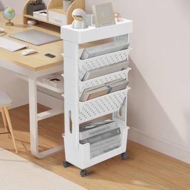 Imagem de Organizador de Pastas de Arquivos Móveis com Rodas para Casa, Estante Móvel de 5 Andares, Carrinho de Livros com Rodinhas de Camadas, Estante Móvel com Rodas para Sala de Aula de Estudo