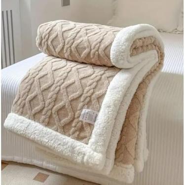 Imagem de Cobertor Casal Sherpa 2,10x1,90m Estilo Lã de Carneiro com Plush e Microfibra(Bege Claro)