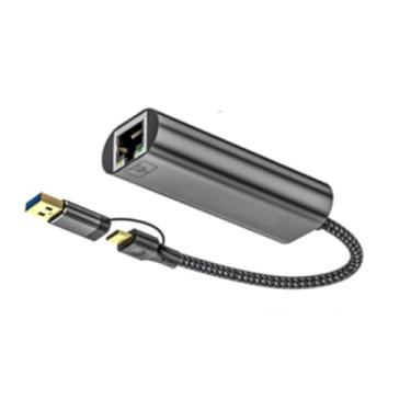 Imagem de YIBAISI Adaptador USB C para Ethernet USB + Tipo C para RJ45 Adaptador de rede Gigabit Ethernet de 2,5 Gbps Conversor Dongle para PC Laptop