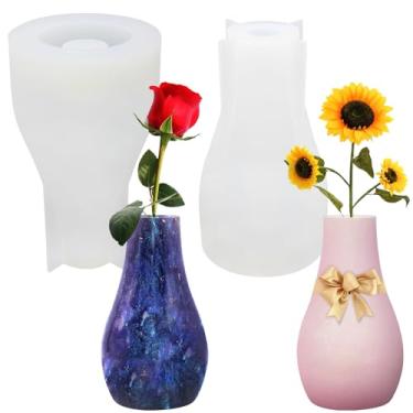 Imagem de 2 peças de molde de vaso de concreto, resina de silicone FineGood e molde de fundição epóxi para fazer vasos, faça você mesmo à mão para decoração de casa artesanato