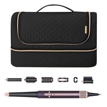 Imagem de YARWO Bolsa de armazenamento de camada dupla compatível com Dyson Airwrap Multi-styler completa longa e acessórios, estojo de viagem portátil com gancho para pendurar acessórios para modelador de cabelo, preto (apenas bolsa)