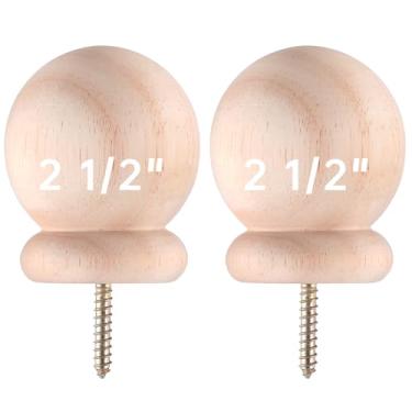 Imagem de Maasechs Pacote com 2 varões redondos de 6,35 cm de madeira com tampa de pino de rosca e acabamentos de madeira decorativos para poste de cama artesanato DIY