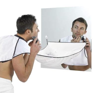 Imagem de Avental masculino de barba com babador de barba, capa masculina de luxo para apanhador de cabelo de barba barbear e aparar, capa de barba antiaderente pano impermeável para cuidados pessoais, presentes para o dia dos pais, presentes de dia dos namorados (branco)
