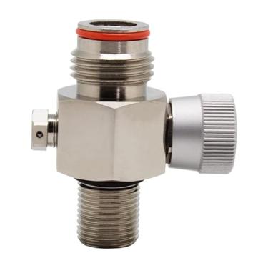 Imagem de ZCTCL Adaptador de válvula de tanque de cilindro de CO2 Paintball com liga/desliga, rosca 5/8-18UNF, com válvula de disco de explosão de 20 MPa, prata