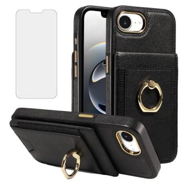Imagem de Asuwish Capa de celular para iPhone 16e/SE 2025/SE 4 carteira com protetor de tela fino couro PU suporte para cartão com bloqueio de RFID anel suporte i Phone16e i16e 16 e SE4 4ª geração 16eCase preta