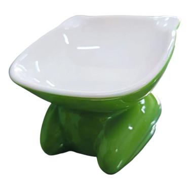 Imagem de Comedouro Ergonômico Elevado De Cerâmica Para Gato Pet Verde