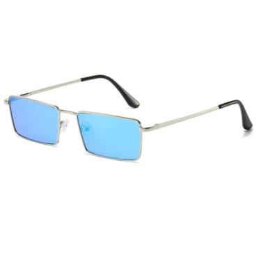 Imagem de HCHES Óculos de sol pequenos de metal vintage, masculino e feminino, Óculos de sol femininos UV400 (prata-azul espelhado)