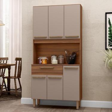 Imagem de Armario Cozinha Santiago 90Cm 6 Portas 1 Gaveta Freijo/moka