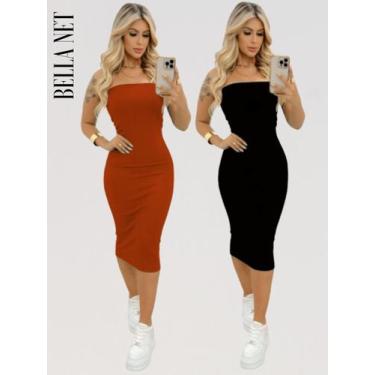 Imagem de KIT 2 Vestidos Coladinho Tubinho Sem Alças Bandeau Anarruga Premium Pa