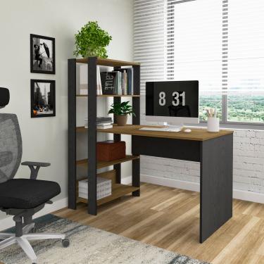 Imagem de Escrivaninha Com Estante Lateral Artely Match Cor Pinho com Preto
