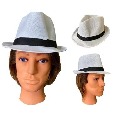 Imagem de Chapéu Malandro Panamá De Tecido Branco Com Faixa Preto