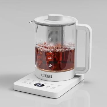 Imagem de Chaleira elétrica com controle de temperatura do infusor e desligamento automático 24 H Mantenha quente para aquecedor de água de café, bule de chá de 1,5 L, vidro branco