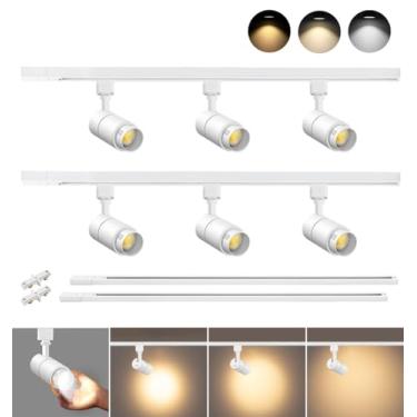 Imagem de VANoopee Kit de iluminação de pista LED de 6 luzes com zoom de 3 cores com trilho de iluminação de trilho tipo H, cabeças de luz de trilho de LED reguláveis modernas, luminárias de pista de cozinha