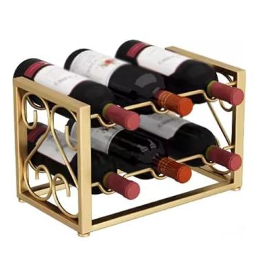 Imagem de Hja Boutiques US Suporte de vinho de arte de ferro 2 níveis/3 camadas suporte de garrafas de vinho de bancada rack de metal organizador de vinho de mesa suporte de garrafas de vinho rack de champanhe