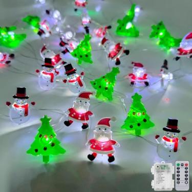 Imagem de Wxuean Decorações de luzes de Natal operadas a pilhas, 50 LEDs, árvore de Natal, Papai Noel, boneco de neve, cordão de luzes com temporizador, luz de fada de Natal para ambientes internos e externos