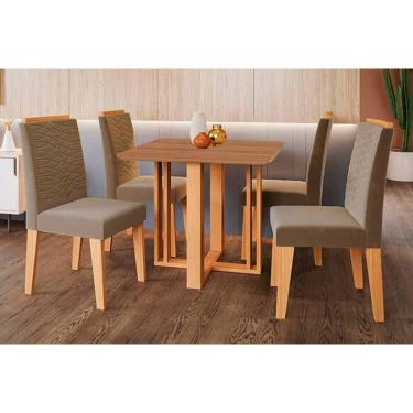 Imagem de Sala de Jantar Completa Flora Tampo Madeirado 95x95cm e 4 Cadeiras Clarice Cinamomo - Carvalho/Suede Joli Capuccino - Cimol