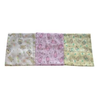 Imagem de Kit 3un Cueiro Manta Bebe Flanelado Estampado 100% Algodão Recém Nasci
