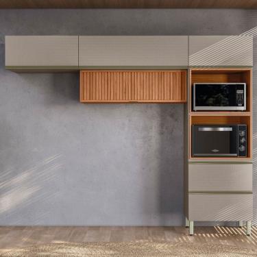 Imagem de Cozinha Completa Proença 5 Portas 1 Gaveta Ripado Nogueira/Nude Prime Tx - Demobile