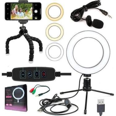 Imagem de Kit Youtuber Microfone Lapela Celular + Anel Led Iluminador - Leffa Sh