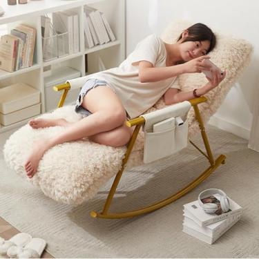Imagem de Cadeira De Balanço Moderna Com Bolso Lateral Estofado - Cadeira De Balanço De Enfermagem Para Berçário Interno Para Sala De Estar, Quarto, Escritório, Golden legs