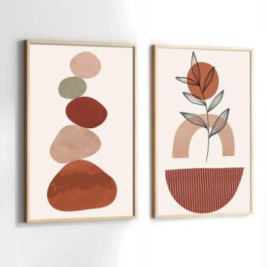 Imagem de Conjunto Quadros Decorativos com Moldura Pedras Terracota Marrom Kit 2