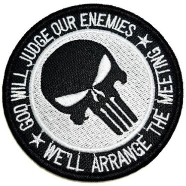 Imagem de Caveira Deus Julgará Patch Bordado Fecho Contato Para Camisa - BR44