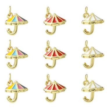 Imagem de UR URLIFEHALL 9 peças, pingentes de guarda-chuva esmaltados de latão em 3 cores, dia chuvoso, viagem, férias, pingentes pendentes para pulseira faça você mesmo, colar, artesanato, fabricação de joias