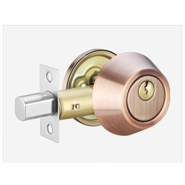 Imagem de SUYA Fechadura de cilindro único com chaves, fechadura externa redonda com chave para porta de entrada frontal, cobre antigo