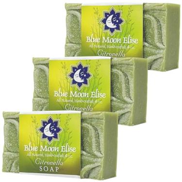 Imagem de Blue Moon Elise Sabonete em barra natural de citronela, perfumado com óleos essenciais de citronela premium, feito à mão nos EUA, um sabonete essencial para atividades ao ar livre e acampamento