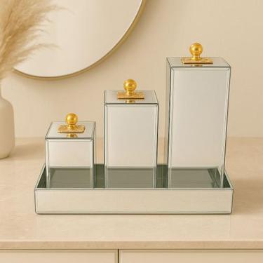 Imagem de Kit De Banheiro Luxuoso De Vidro Porta Escova, Algodão, Cotonete Bande