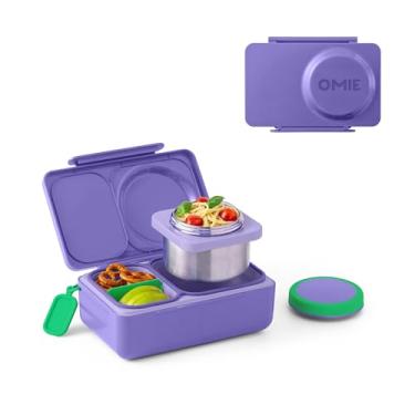 Imagem de Omie Lancheira OmieBox UP para crianças | Lancheira isolada | Pote térmico isolado a vácuo à prova de vazamento | Pacote de gelo refrigerador | 2 compartimentos (roxo galáxia)
