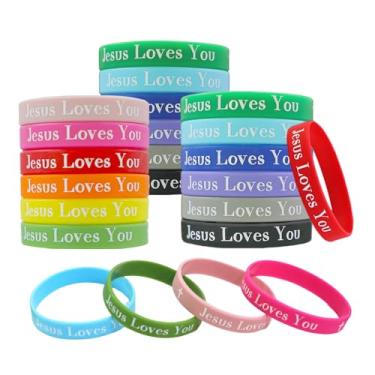 Imagem de MATEPLUS Pulseiras de silicone coloridas Jesus Loves You, pulseira cristã, pulseiras religiosas motivacionais para festa, igreja, escola, One Size, Borracha, Sem Pedra Preciosa