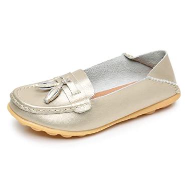 Imagem de VenusCelia Mocassim feminino Lantern Comfort Walking Flat, Dourado, 38