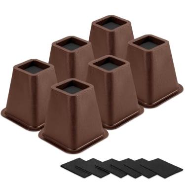 Imagem de Yookwutar Pacote com 6 peças de elevação para móveis de 15 cm, elevadores de cama resistentes para mesa, mesa, poltrona, sofá, armário, moldura de cama, dormitório, altura de elevação quadrada de 15