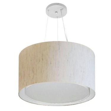 Imagem de Lustre Pendente Cilíndrico Duplo Vivare Md-4299 Cúpula Em Tecido 45x30cm - Bivolt Linho...
