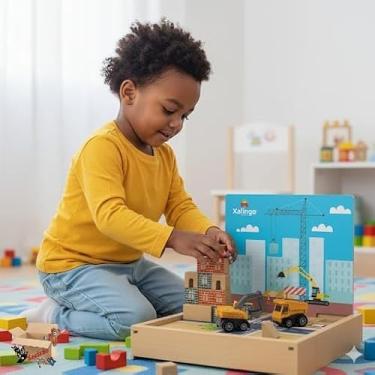 Imagem de Brinquedo Pedagógico Blocos Em Madeira Brincando De Engenheiro Construtor 53 Peças