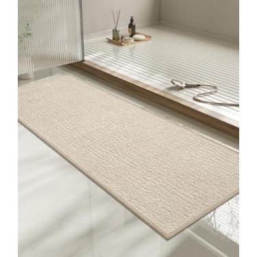 Imagem de chakme Tapete de banheiro 149 x 17, tapete de banho ultrafino antiderrapante de secagem rápida para piso de banheiro, (bege claro, 150 x 43 cm)