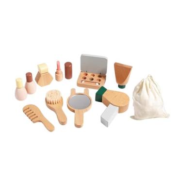 Imagem de Esquirla Conjunto de brinquedos de maquiagem de madeira para crianças, brinquedos de salão de beleza, portátil com bolsa de armazenamento, dramatização para